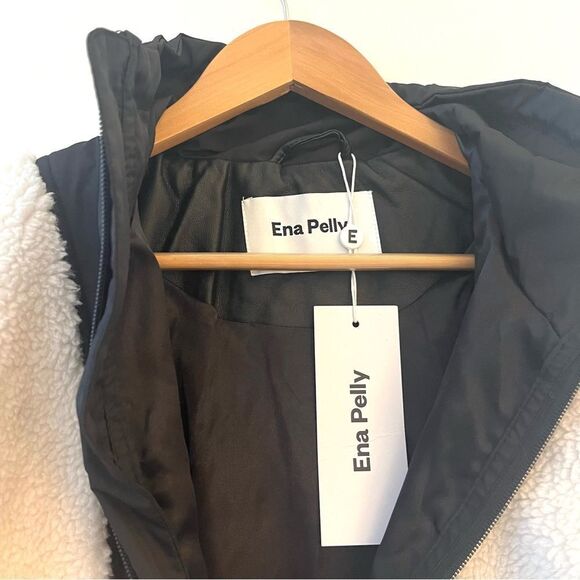 Ena Pelly PIA Faux Fur Shearling Bomber Jacket Cream and Black NWT Sz 6 - Picture 11 of 15